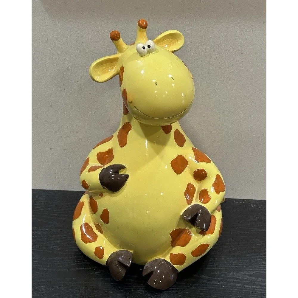Large Yellow Whimsical Smiling Giraffe Money Bank 15